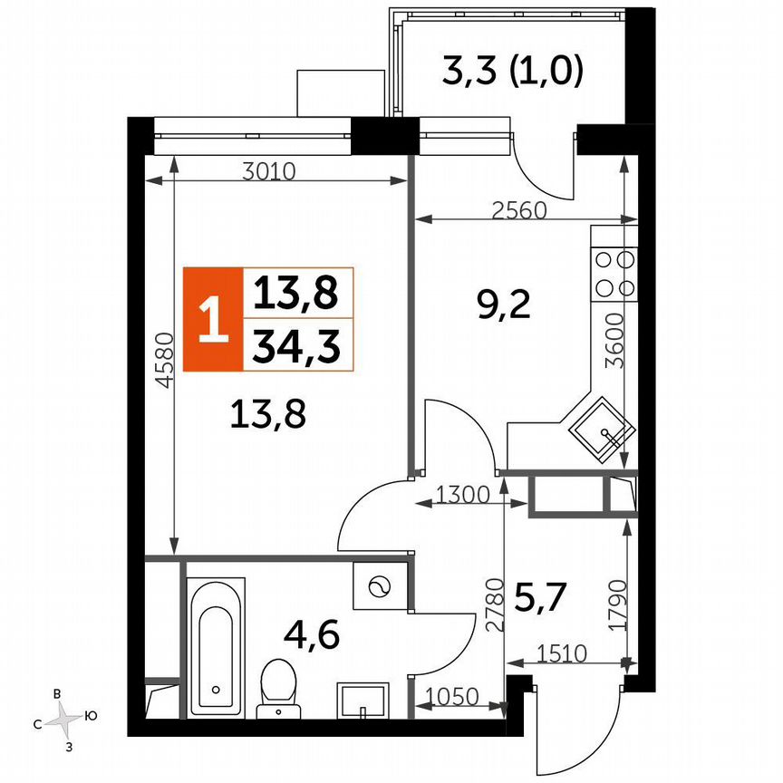 1-к. квартира, 34,3 м², 21/21 эт.