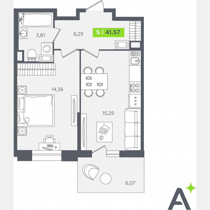 1-к. квартира, 41,6 м², 8/12 эт.