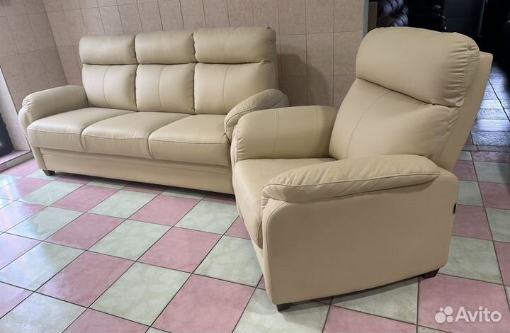 Финский кожаный диван с креслом, Pohjanmaan