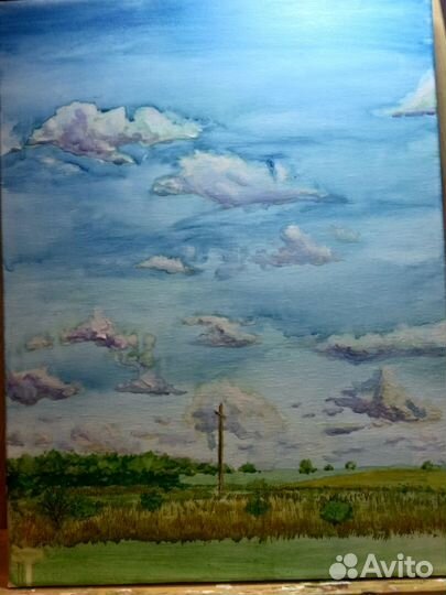 Картина акварель на холсте пейзаж