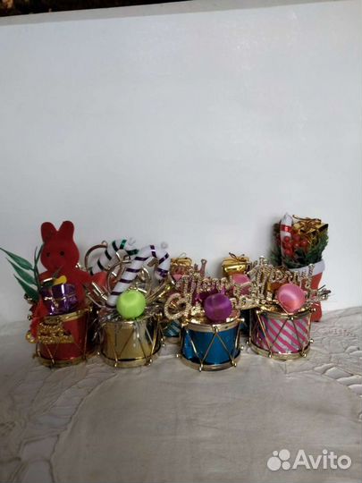 Ёлочные игрушки Дед Мороз, заяц, барабан