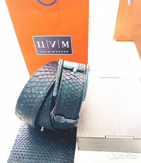 Ремень мужской из кожи питона.Черный матовый