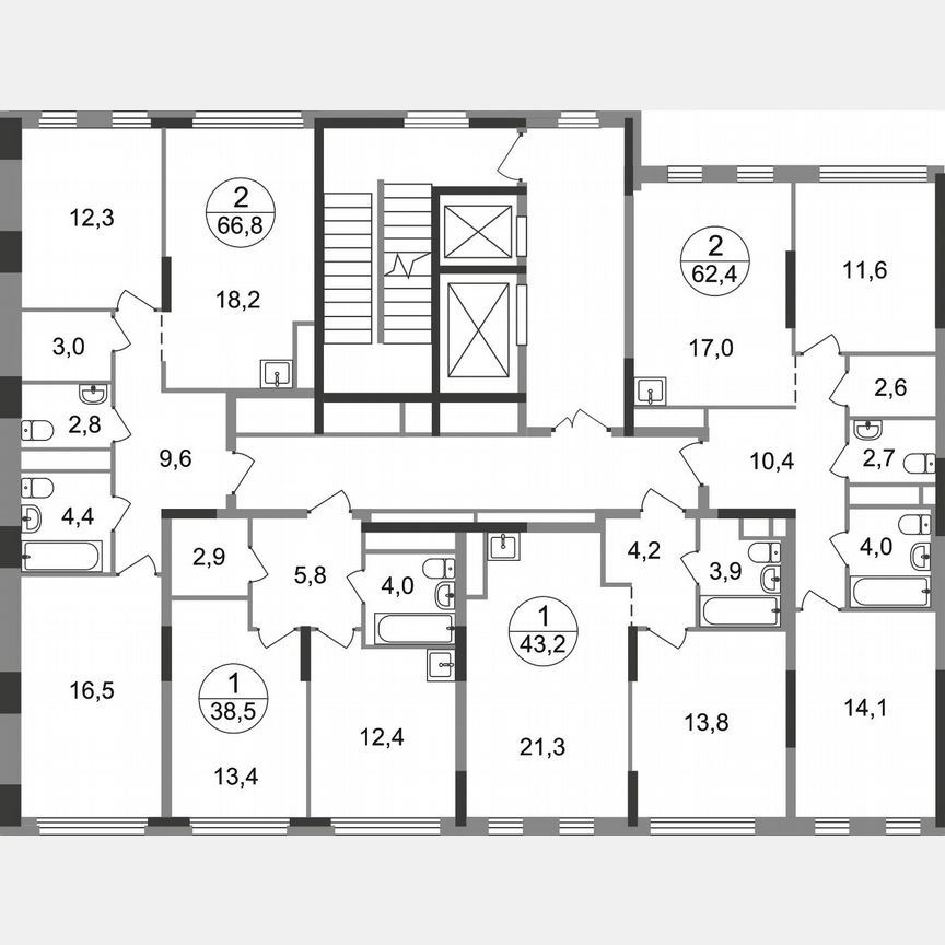 2-к. квартира, 66,8 м², 5/17 эт.