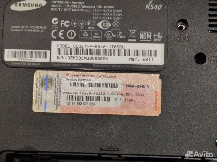 Ноутбук Samsung NP-R-540 по запчастям