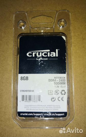 Модуль памяти 8GB DDR4 crucial ct8g4sfs824a