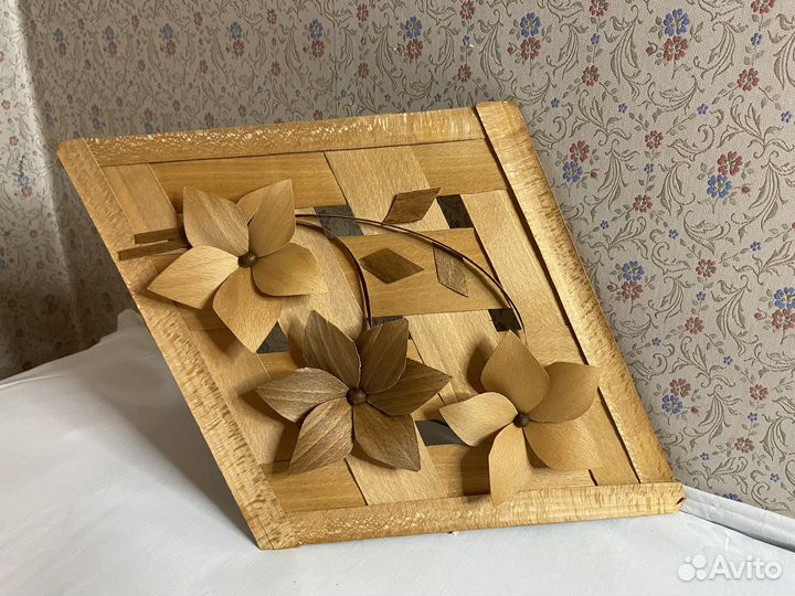 Панно из дерева СССР соломка Цветы