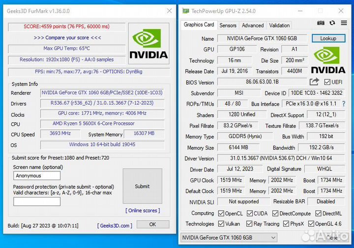 Видеокарта MSI gtx 1060 6gb