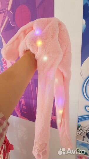 Шапка Зайка с Двигающимися Ушками с подсветкой