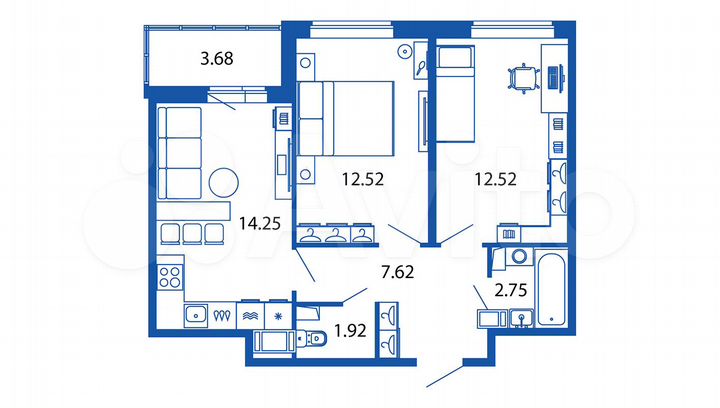2-к. квартира, 53,3 м², 11/12 эт.