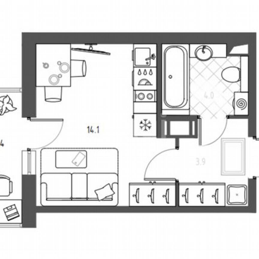 Квартира-студия, 24,7 м², 4/12 эт.