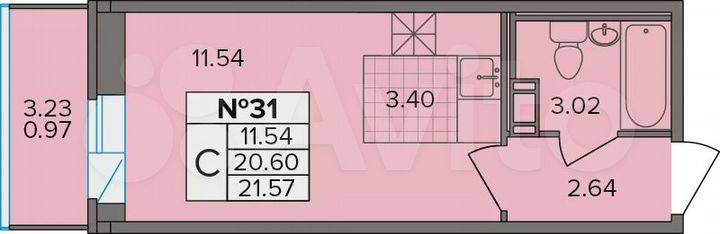 Квартира-студия, 21,6 м², 3/9 эт.