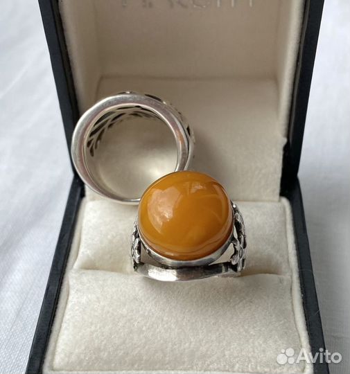 Кольцо серебро 875 СССР янтарь желток кулон 960пр