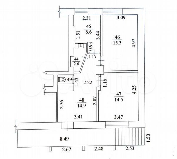Свободного назначения, 55 м²