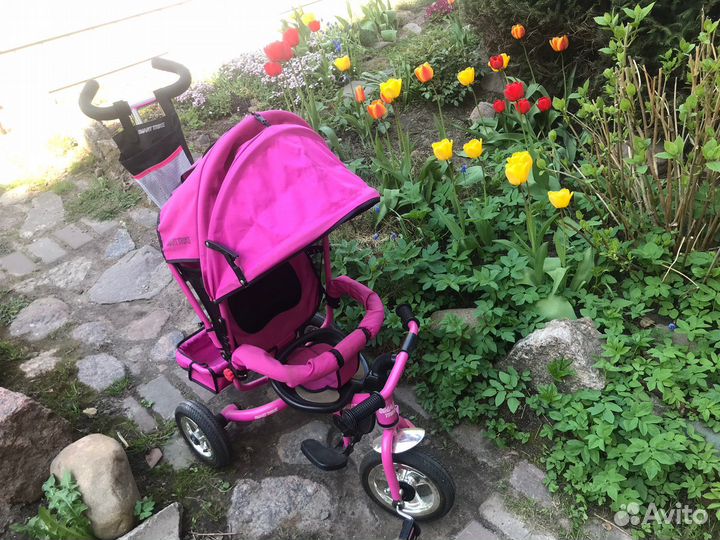 Велосипед коляска трехколесный розовый