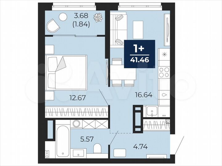 1-к. квартира, 41,5 м², 7/21 эт.