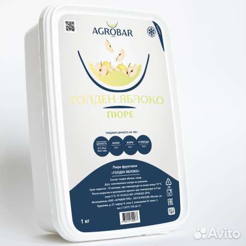 Замороженное пюре Яблоко 1кг Агробар