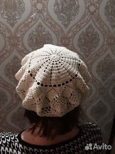 Берет вязанный, ручная работа, хлопок