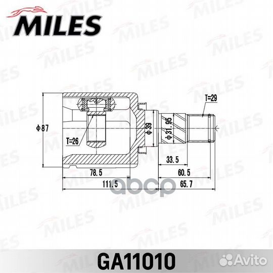 Шрус nissan X-trail 00-06 внутр. лев. GA11010 M