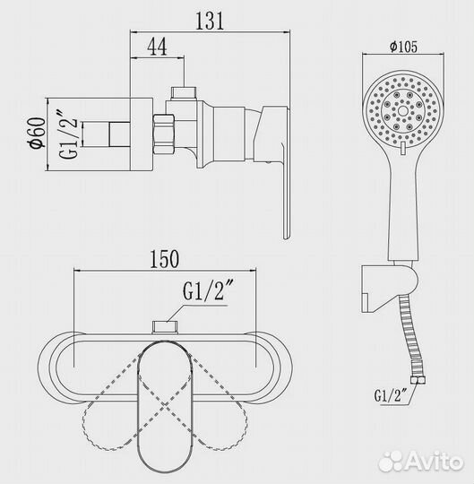 Смеситель для душа Savol s-600305s Хром