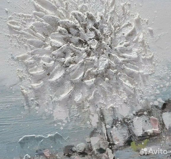 Картина маслом с Белыми одуванчиками