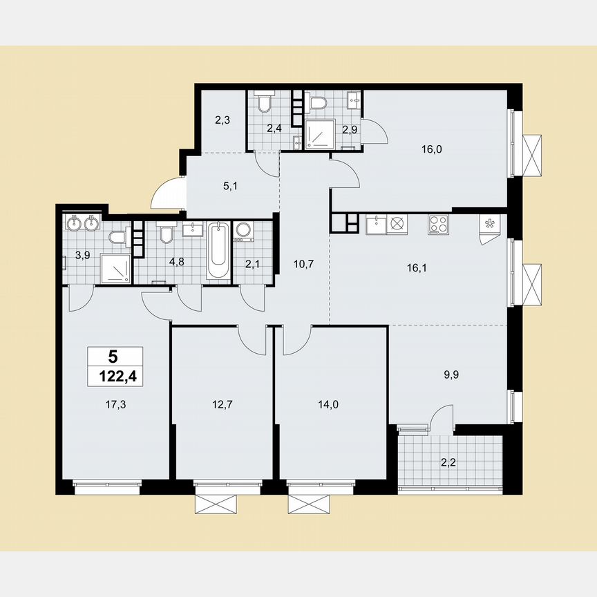 5-к. квартира, 122,4 м², 5/17 эт.