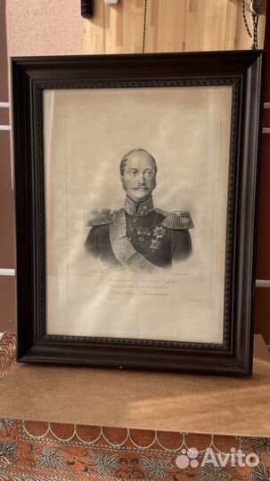 Портрет Николая I. Старинная гравюра в раме
