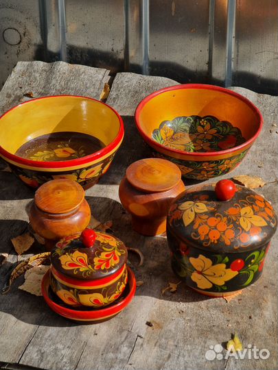 Деревянная посуда СССР, роспись, хохлома