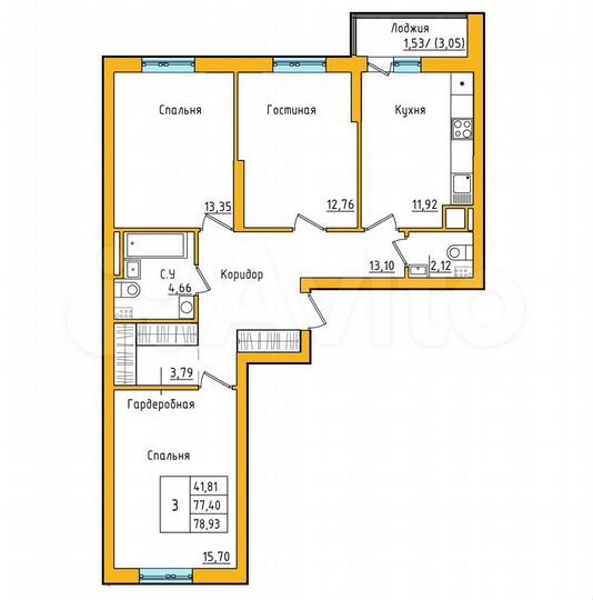 3-к. квартира, 78,9 м², 8/27 эт.