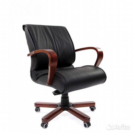 Кресло новое Chairman 444 WD натуральн кожа чёрная