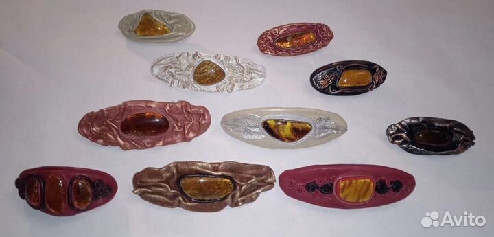 Кольца серьги заколки ободки из кожи и янтаря