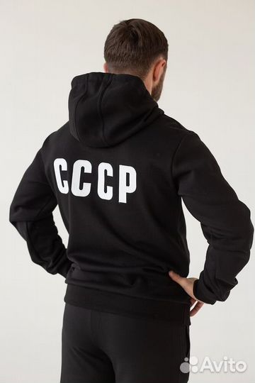Толстовка теплая СССР в черном цвете с капюшоном