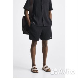 Шорты-бермуды с эффектом складки zara, черный