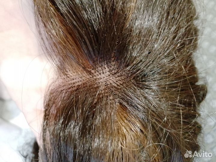 Парик полусистема длинный волнистая шатенка