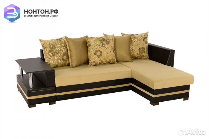 Диван угловой Лорд темно-коричневый / бежевый