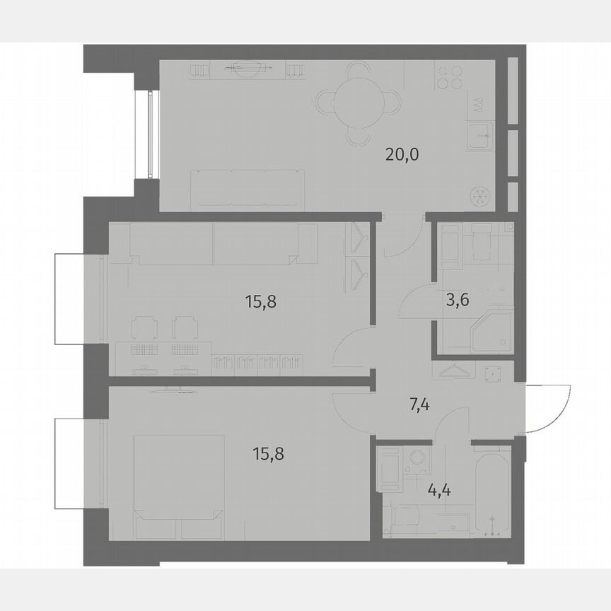2-к. квартира, 67 м², 3/6 эт.