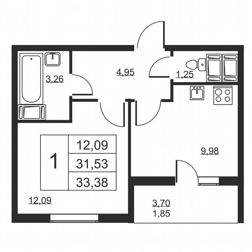 1-к. квартира, 33,4 м², 16/19 эт.