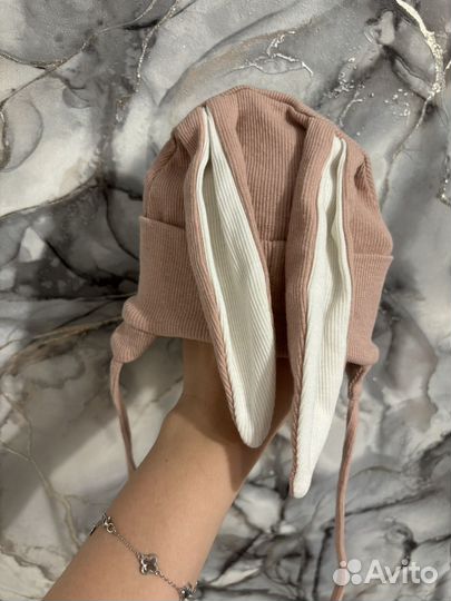 Шапка с ушками зайчик детская тонкая весенняя