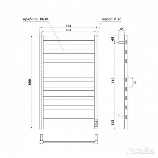 Полотенцесушитель 500x800 электрический, черный