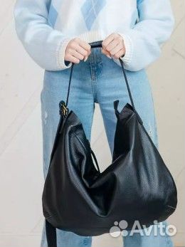 Сумка натуральная кожа черная на длинной ручке