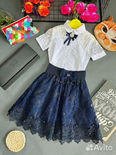 Рубашка блузка с кружевом школьная