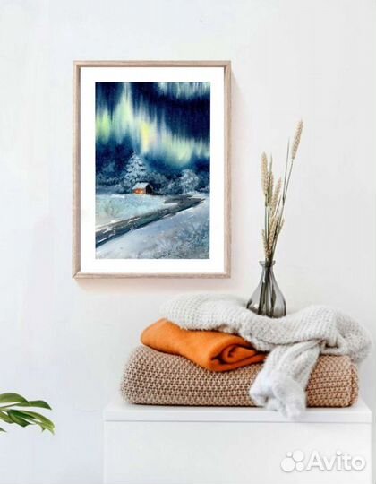 Картина акварелью Северное сияние