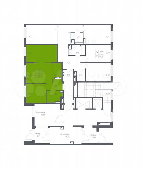 3-к. квартира, 52,4 м², 1/13 эт.