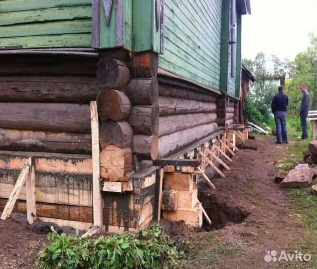 Замена венцов поднятие домов