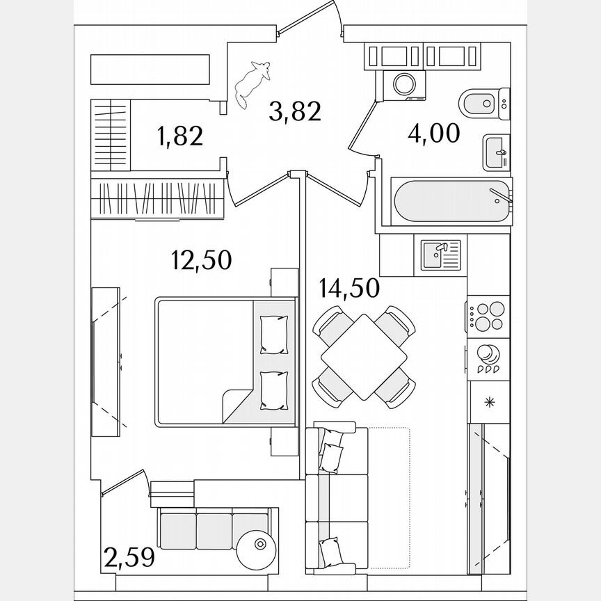 1-к. квартира, 37,9 м², 12/17 эт.