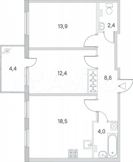 2-к. квартира, 60,2 м², 1/4 эт.
