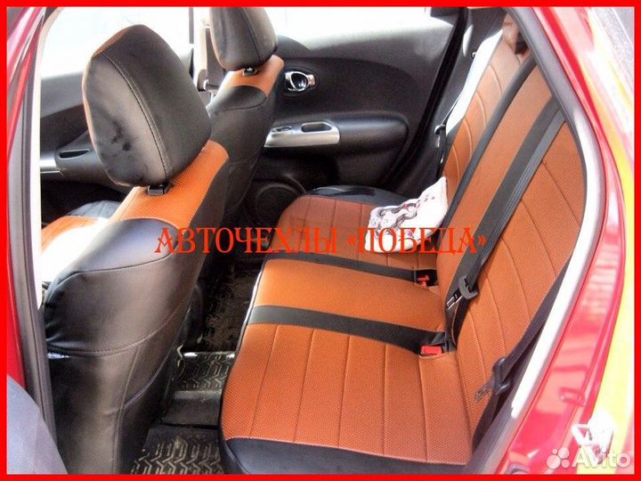 Чехлы Nissan Juke из экокожи чёрно-коричневые