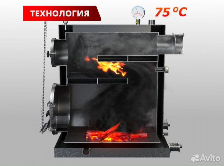 Котел пиролизный длительного горения 35 кВт