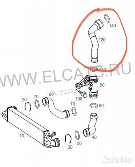 Патрубок интеркулера верхний Mercedes w203 w209