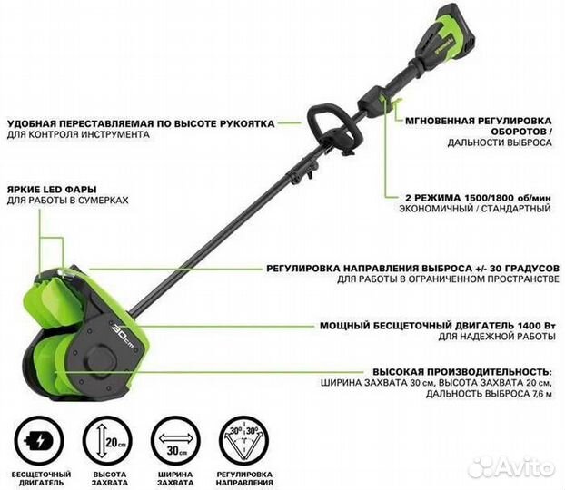 Снеголопата Greenworks 60V АКБ 5Ач зу