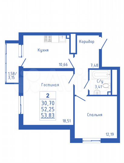 2-к. квартира, 54 м², 5/25 эт.